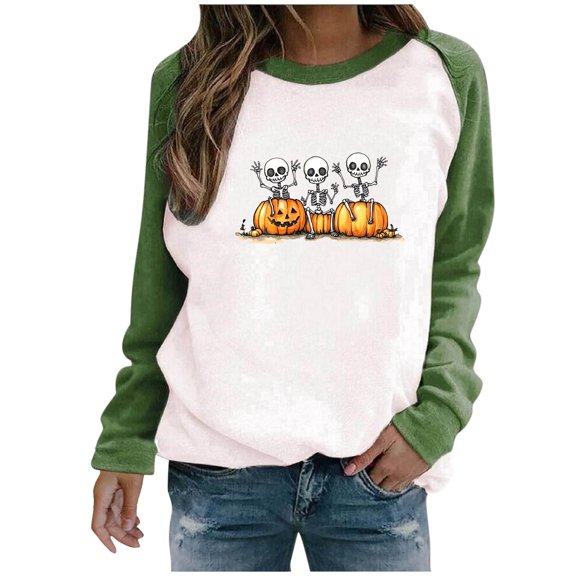 Tnhcen Women's Halloween Oversized Crewneck Sweatshirt - Spooky Print Plus Size Comfortable Autumn Top S-3XL Casual Holiday Essential