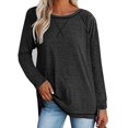 thumbnail image 1 of Chemises à Manches Longues pour Femmes Col Ras du Cou Raglan Casual Tunique en Coton en Vrac T-Shirt d'Automne, 1 of 4