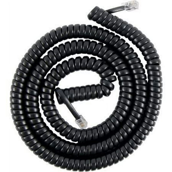 25' Feet Black Coiled Telephone Phone Handset Cable Cord