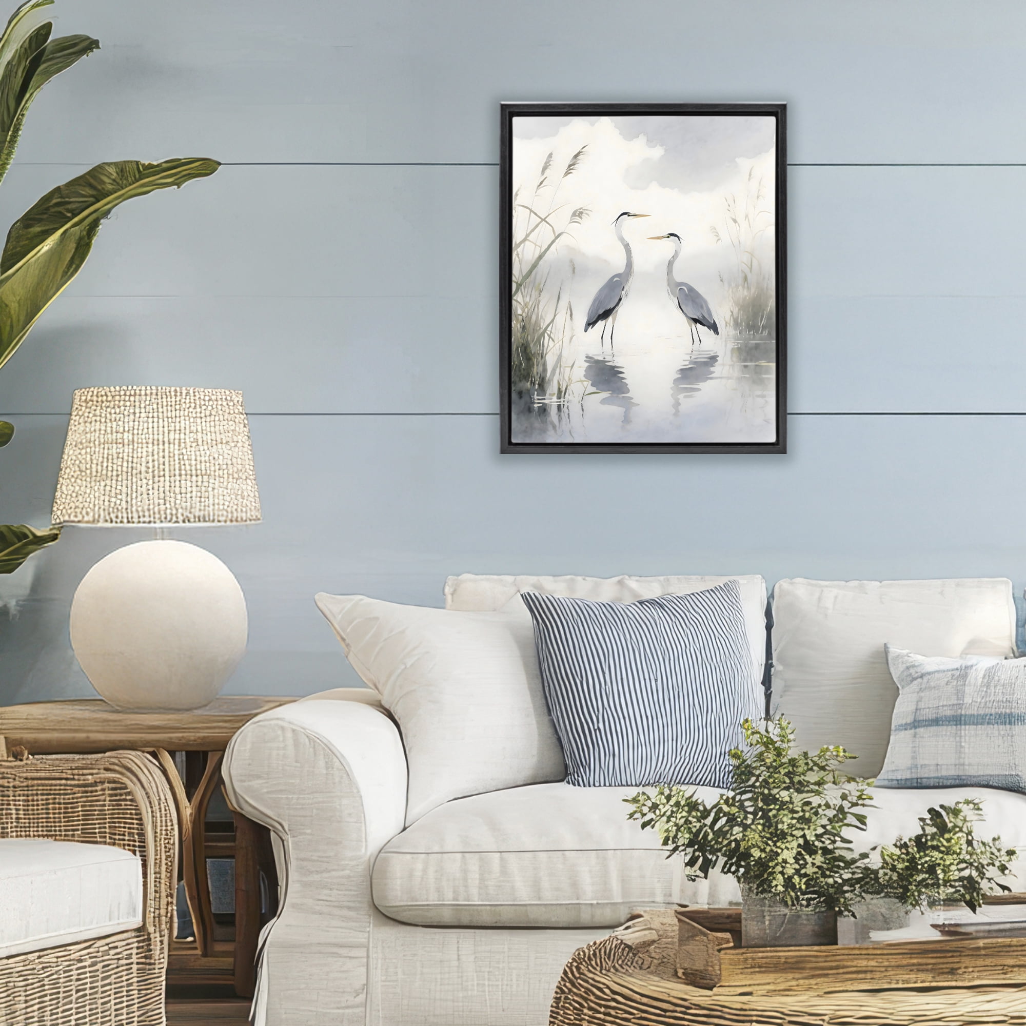 Stupell Industries Serene Wetlands Heron Reflections Black Framed Floater Canvas Wall Art, design by Creative Studio