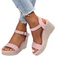 thumbnail image 4 of Cathalem Fashion Spring And Summer Women Sandals Wedge Heel Animal Pattern Buckle Espadrille Pink 39, 4 of 5