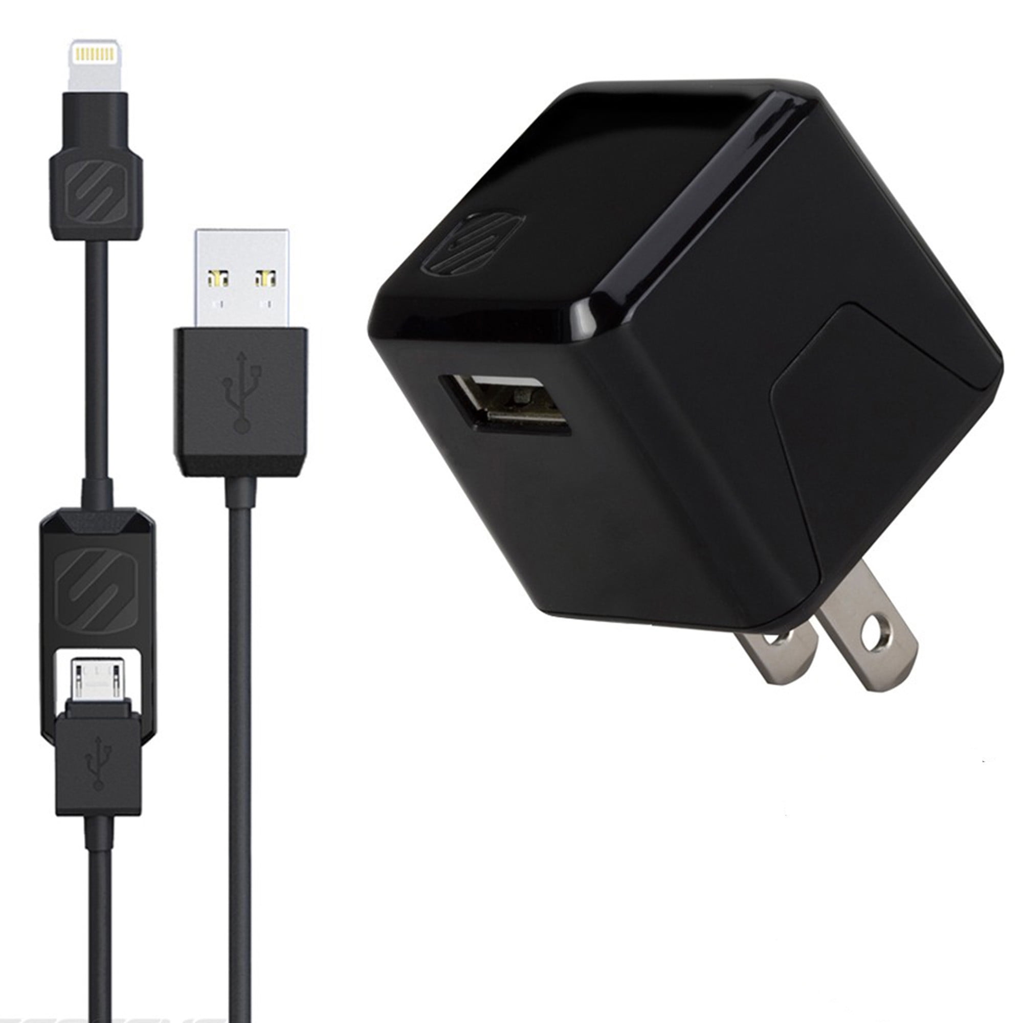Scosche superCUBE Flip Wall Charger, Black, Micro USB, Lightning