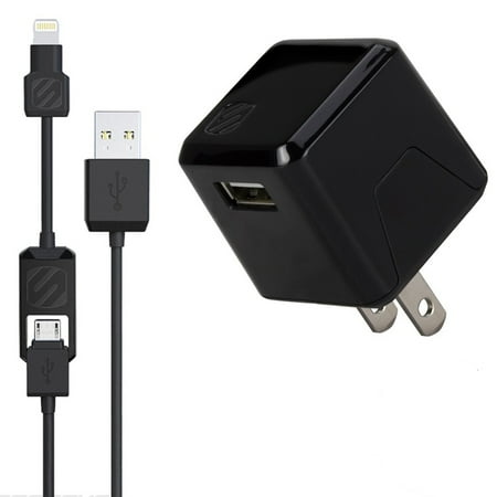 Scosche superCUBE Flip Wall Charger, Black, Micro USB, Lightning Adapter