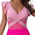 thumbnail image 4 of Ayolanni One-Piece Girls Swimsuit Mesh Sheer Push-Up Tummy Control Swimwear Solid Casual Low Back Ruffled Bathing Suit Pink XL, 4 of 5