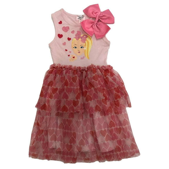 Jojo Siwa Girls Pink & Red Ruffled Heart Dress