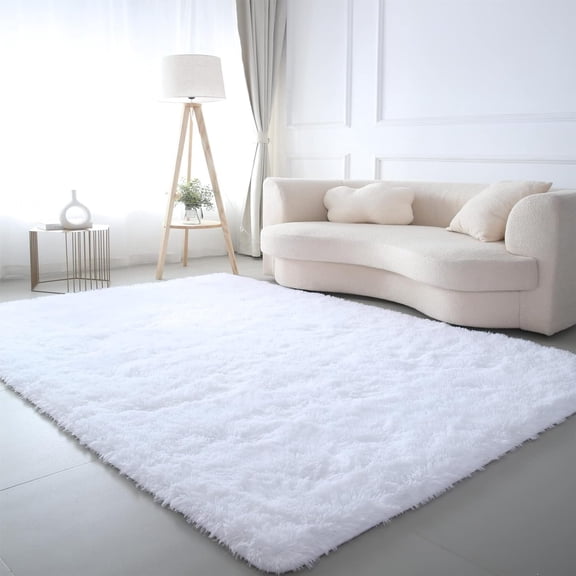 White 5 ft x 7 ft Shag Area Rug