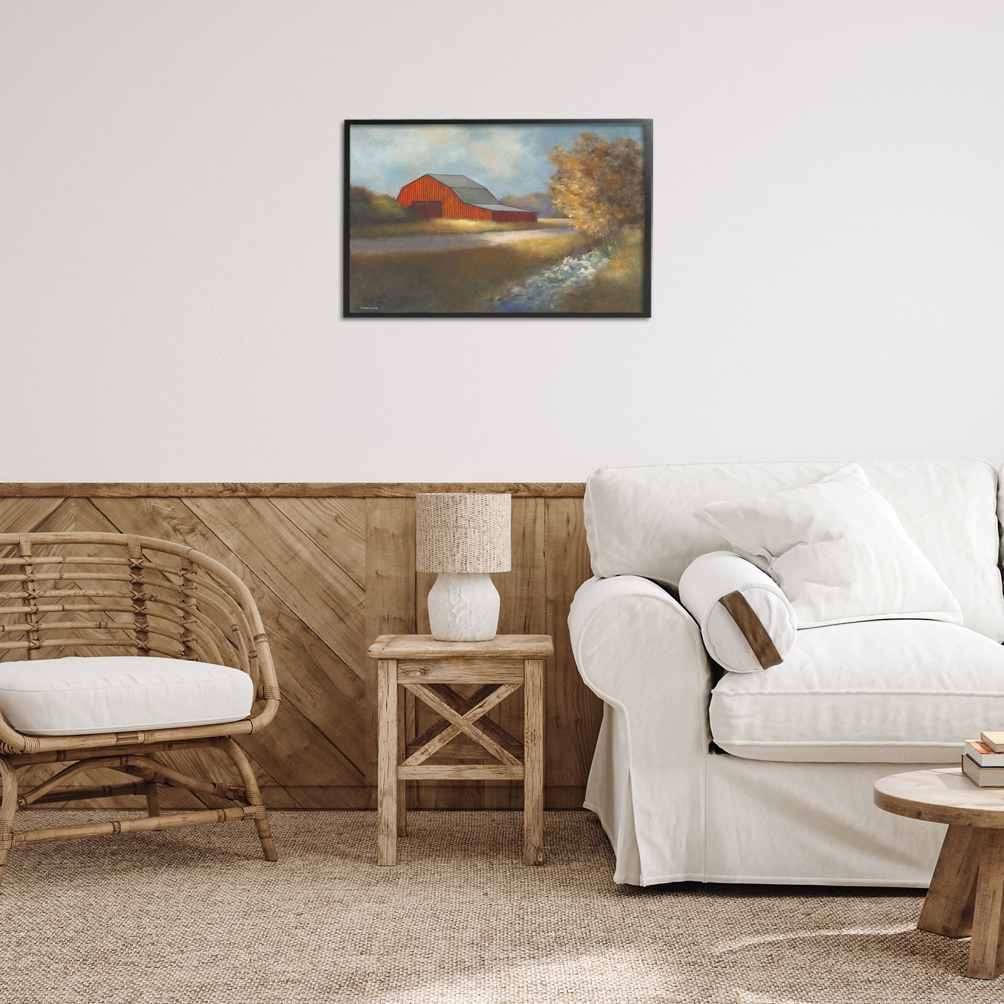 Stupell Industries Traditional Red Barn Landscape Painting Black Framed Art Print Wall Art, 24 x 16