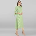 thumbnail image 5 of Janasya Indian Chinese Neck Bell Sleeve Gold Print Light Green Poly Crepe Kurta For Women, 5 of 8