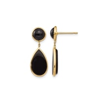 Gem & Harmony Black Onyx Teardrop Dangle Earrings in 14K Yellow Gold for Women