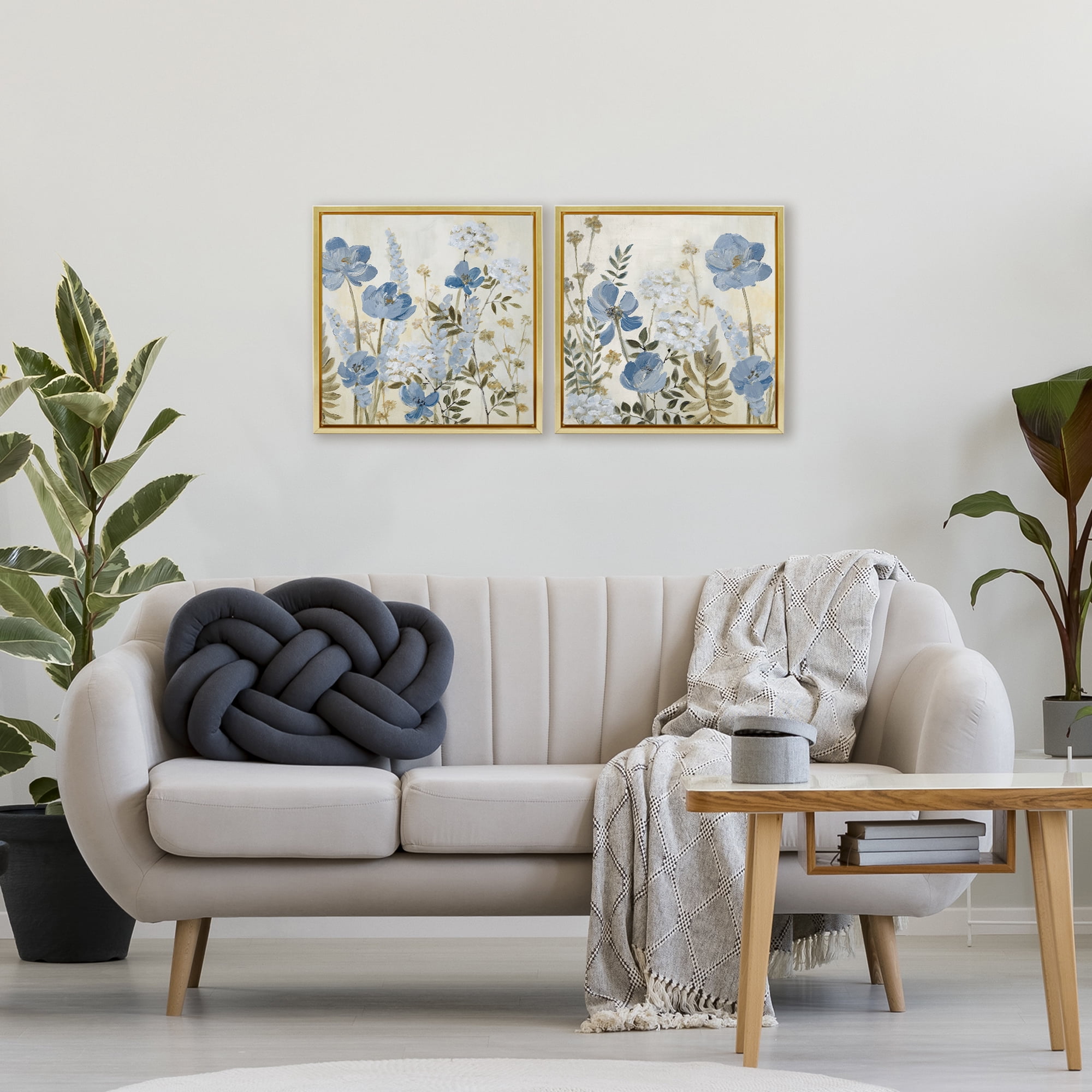 Stupell Industries Blue Peaceful Garden 2 Piece Gold Framed Floater Canvas Set, design by Lanie Loreth