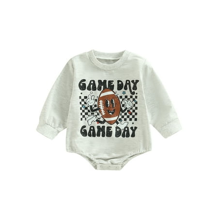 

Seyurigaoka Baby Boys Girls Football Season Romper Tops Casual Long Sleeve Round Neck Cartoon Letter Print Bodysuit