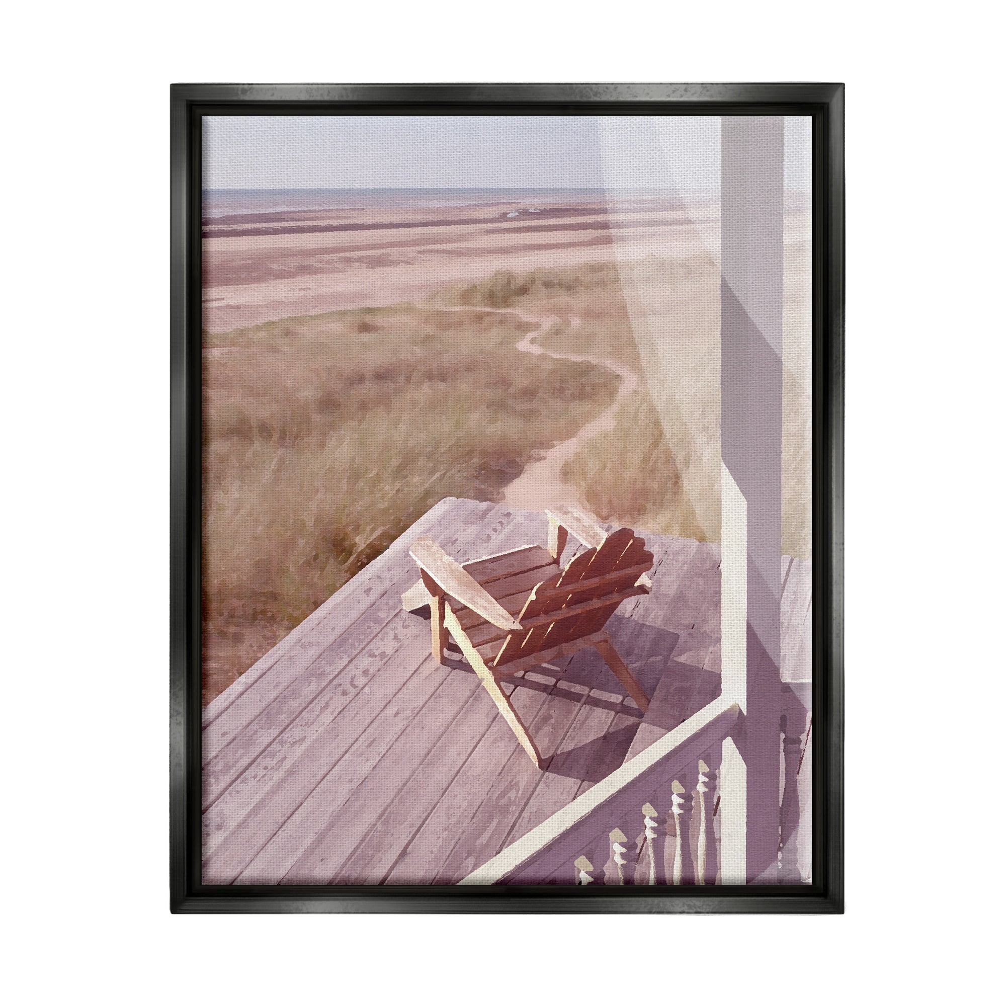 Stupell Industries Lone Lounge Chair Rural Beach Grass Porch Painting Jet Black Floating Framed Canvas Print Wall Art, Design by Noah Bay