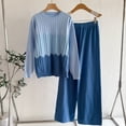 thumbnail image 3 of Womens 2 Piece Lounge Outfits Loose Colorblock Fashion Casual Knitted Sweater & Wide Leg Pant Sets Travel Clothes (Free Size, Blue), 3 of 3