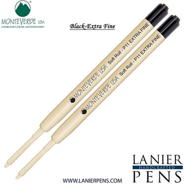Lanier Combo Pack - 2 Pack - Monteverde Soft Roll Extra Fine Ballpoint P11 Paste Ink Refill Compatible with most Parker Style Ballpoint Pens - Black (Extra Fine Tip 0.5mm)