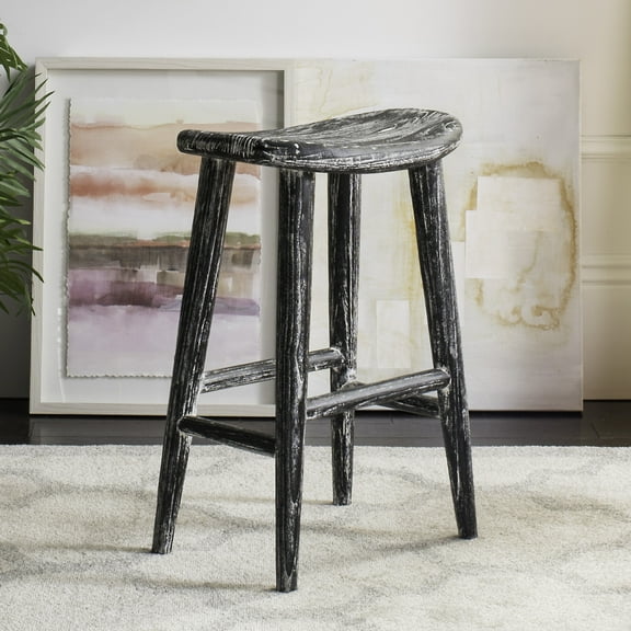 SAFAVIEH Colton 24" High Wood Distressed Counterstool, Black/White