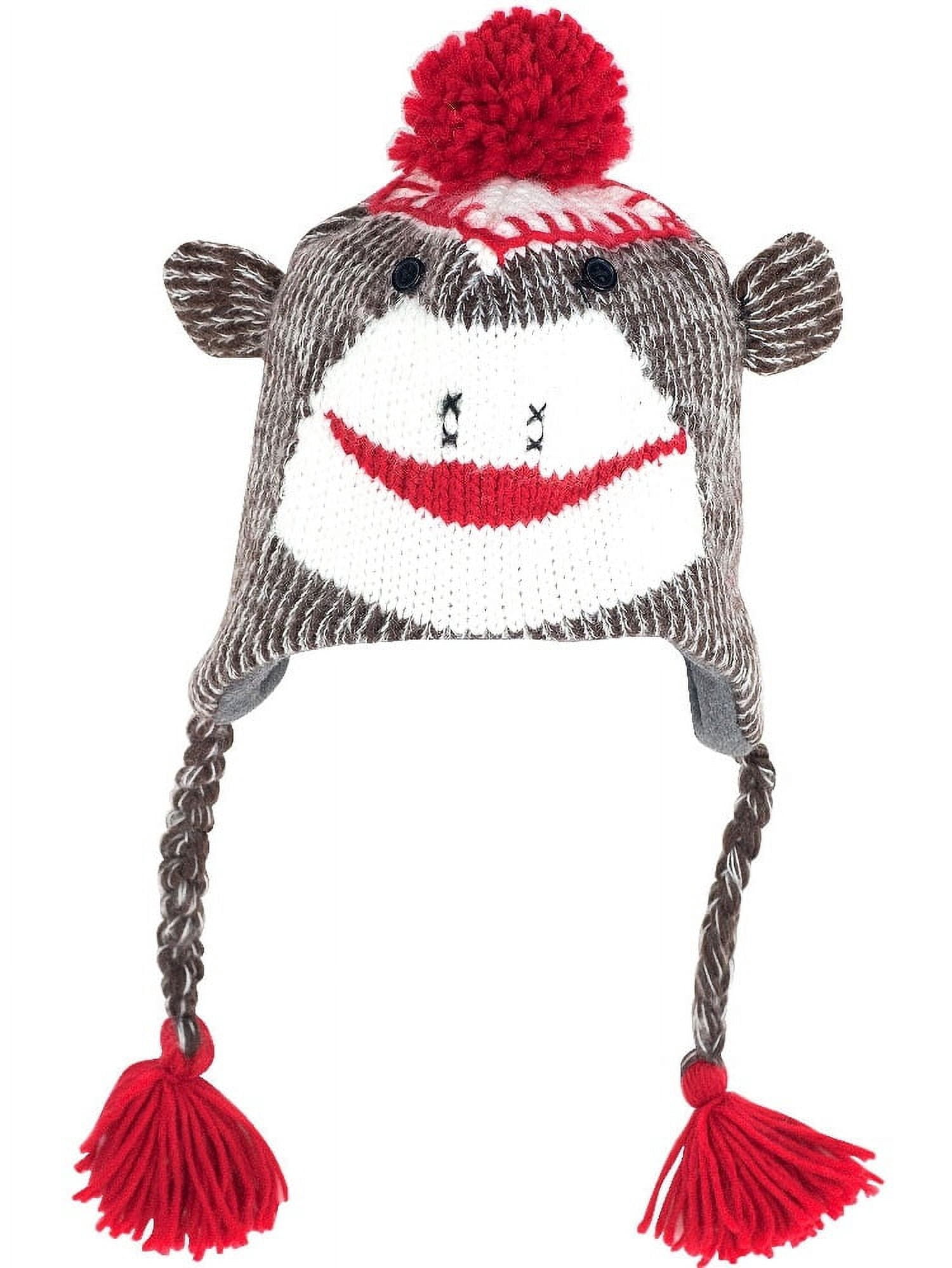 NWT Sock Monkey Wool Knit Pom Pom Winter Hat Roots Red Stripe Work Sock Monkey Hat Children Women Chunky  main image 2