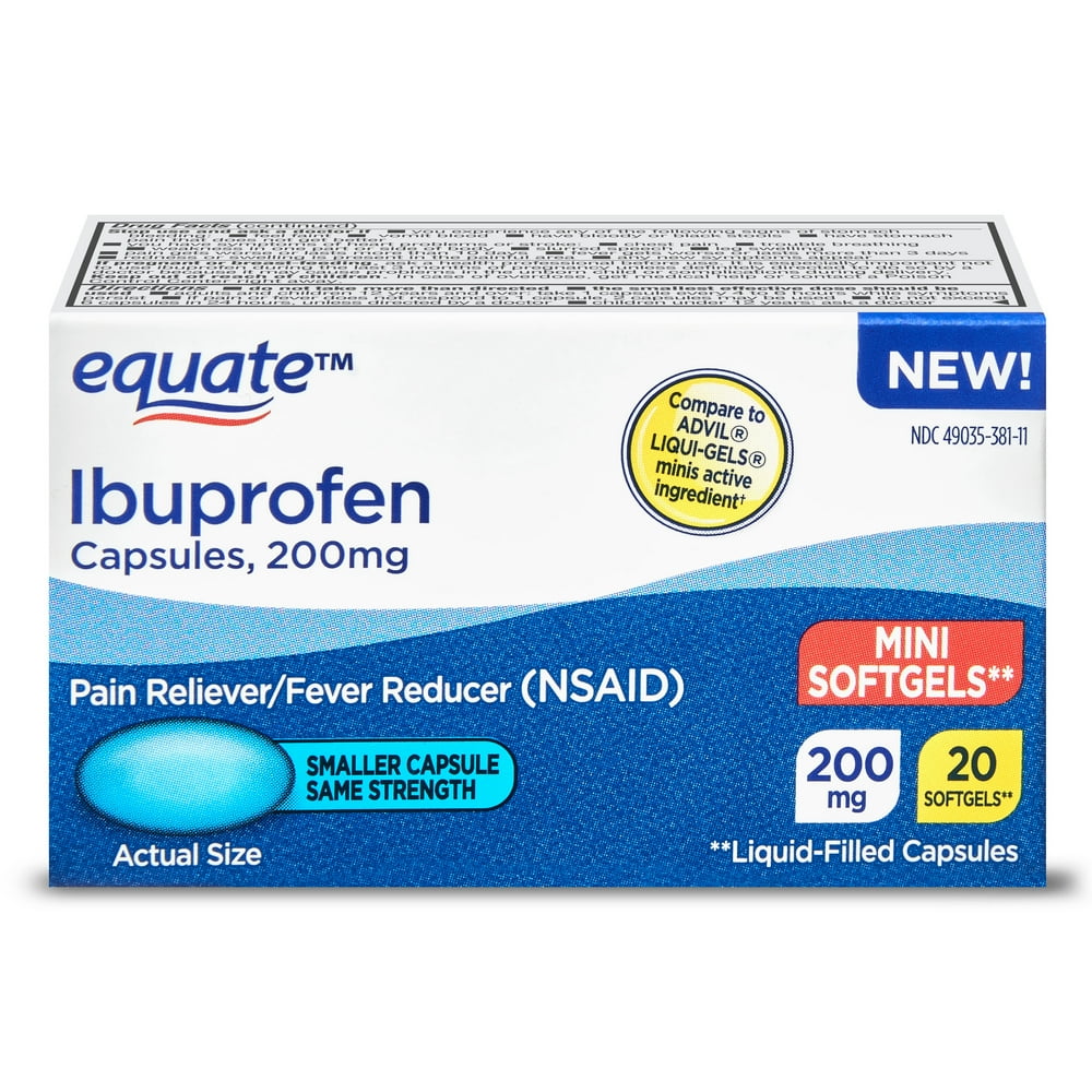 Equate Ibuprofen Mini Softgel Capsules, 200mg, 20 Count