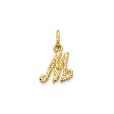 10k Yellow Gold Script M Pendant Charm for Women or Unisex, Textured Monogram Letter Necklace, Dainty Personalized Identity Jewelry Accessory