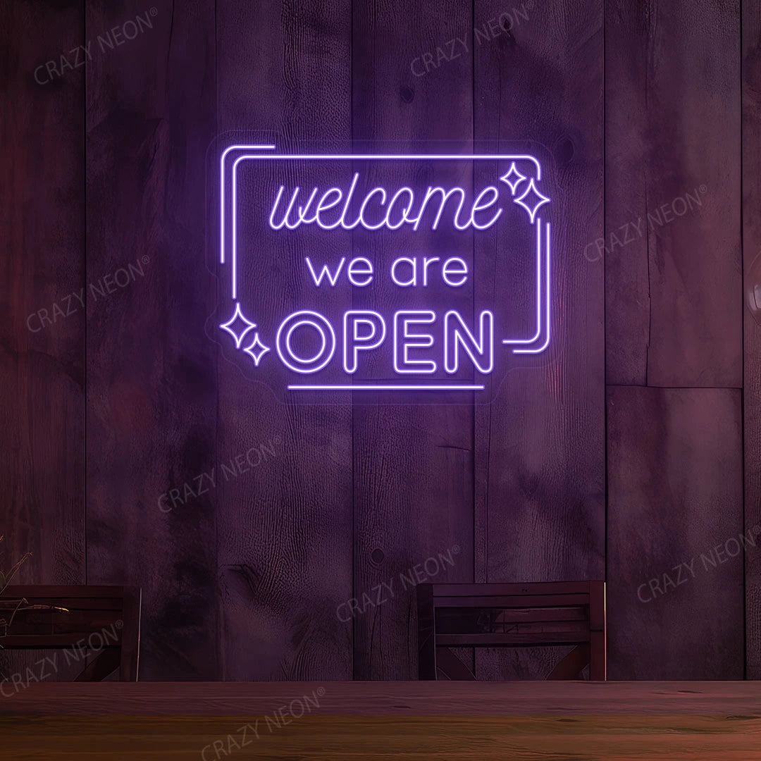 Welcome We are Open Sign (Purple, 42"(W)x31.5"(H))