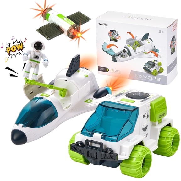 Space Toys for Kids, Rocket Ship Toy with Astronaut, Spaceship, Satellite & Space Rover, Spaceship Shuttle Car Toy Gift for Boys Girls 3 