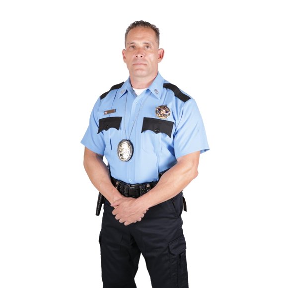 First Class Chemise d'Uniforme pour Hommes 100 % Polyester Deux Tons (US, Alpha, Petit, Régulier, Régulier, Bleu Clair & Noir)