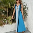 thumbnail image 3 of Light Blue Black & Gray Vertical Power Stripe Sleeveless Dress evening dresses ladies Long dresses, 3 of 6