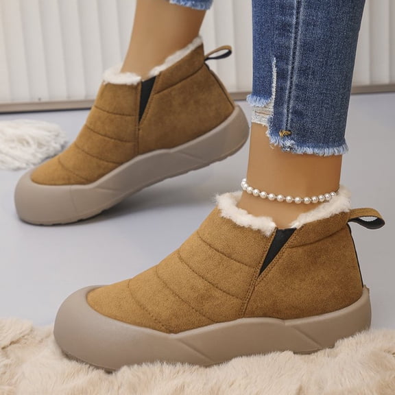 XIMIN Women's Waterproof Warm Winter Snow Ankle Boots with Chunky Sole Comfortable Soft Plush Lightweight Non-slip Slip on Rain Snow Short Boots Outdoor Hiking Camping Boots