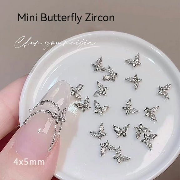 10Pcs 4*5mm Mini Micro Nail Zircon Nail Charms Butterfly Shinny Rhinestones for 3D Acrylic Nail Art Decoration