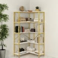 thumbnail image 2 of Uforic 5-Tier Corner Bookshelf, Corner Shelf Display Bookcase with Metal Frame for Home Office, Gold, 2 of 11