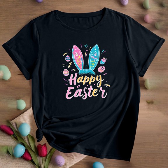 QUNYINEY Casual Women's T-Shirts Pullover Crew Neck Short Sleeve Easter Tops Loose Women Tops