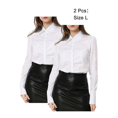 Ladies Single Breasted Long Sleeves Slim Fit Ruched Front Shirt White M (US
