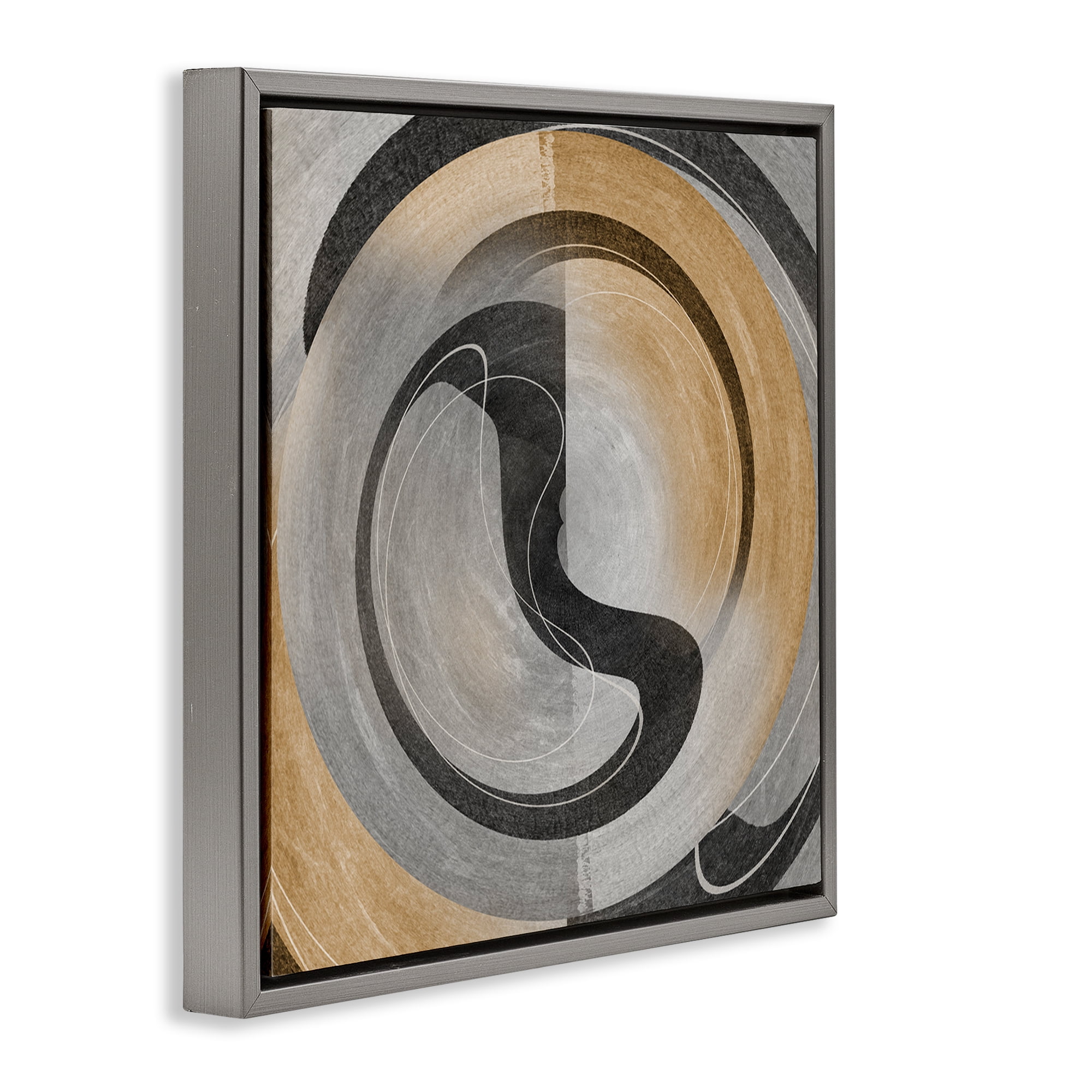 Stupell Industries Centric Circular Swoop Abstract Painting Gray Floater Framed Canvas Art Print Wall Art, 18 x 18
