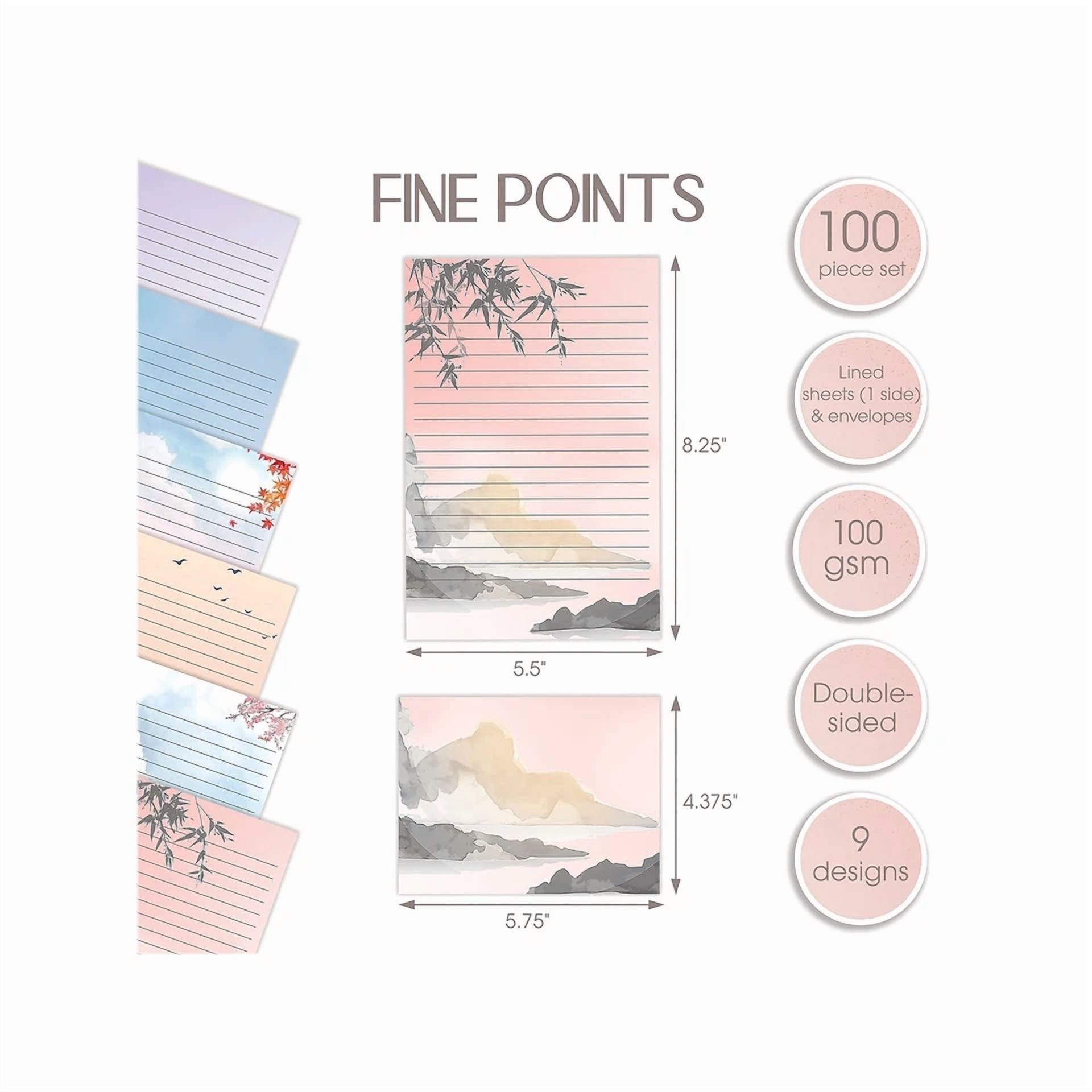 CIRCLE- Better Office Mini Stationery Kits Assorted Japanese Watercolor Designs 50/Set
