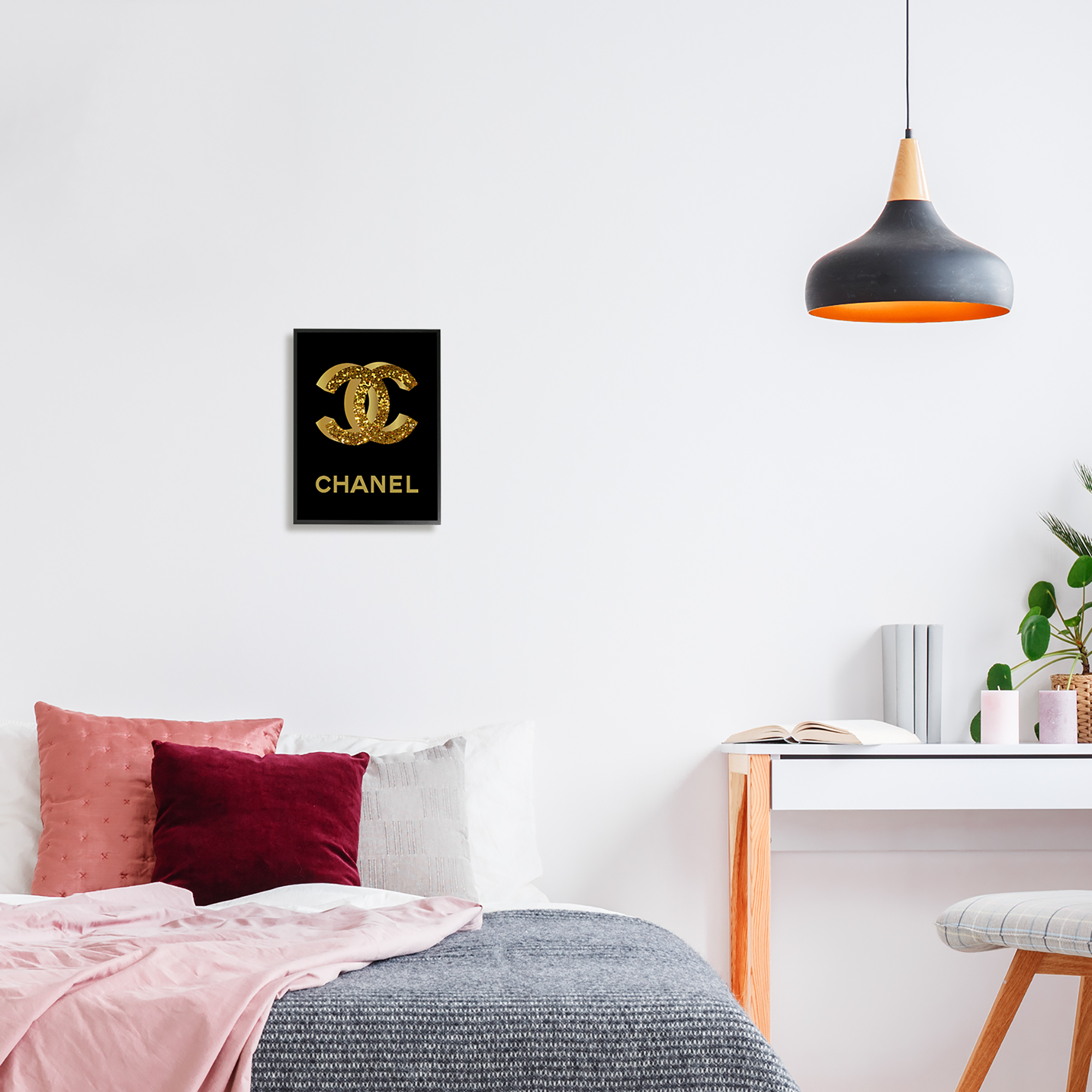 Stupell Industries Gleaming Fashion Brand Logo Typography Painting Black Framed Art Print Wall Art, 11 x 14