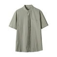 thumbnail image 2 of Gamivast Summer Button Down Shirt Men Lightweight Shirts Short Sleeve Band Collar Untucked Shirt Beach Summer Vacation Holiday Tops Green XXXXXL My Orders at Walmart Account Purchase History, 2 of 8