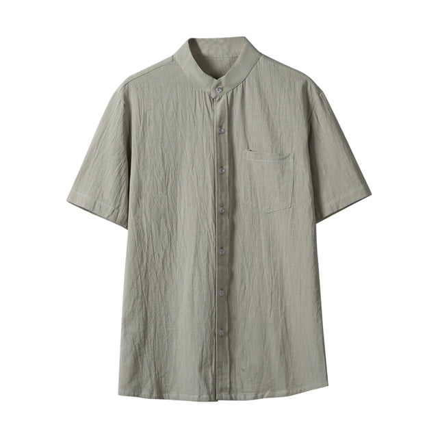 Camisa de Botón de Manga Corta de los Hombres, Holiday Casual Color Sólido, Camisa de Bolsillo de Cuello de Pie
