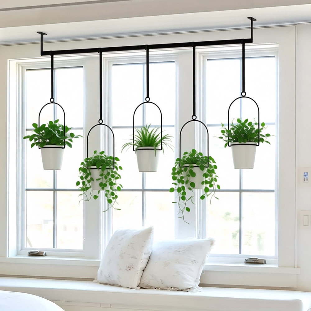 5-Pot Expandable Hanging Planter Set | Ceiling Mount for Indoor/Outdoor Herb Garden, Balcony, Window, Kitchen - Easy Install, Vintage Style, Lightweight, Polished Finish, and