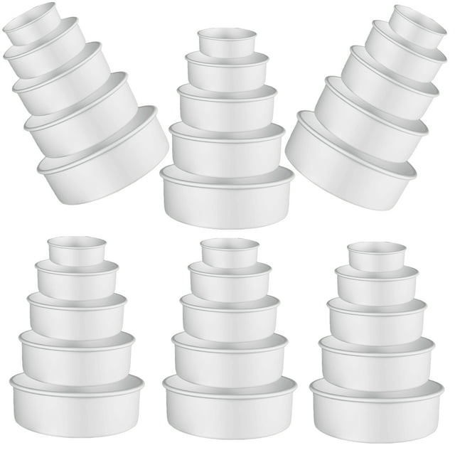 Anodized Aluminum Round Cake Pan Set of 5 - 4 Inch Deep for Baking Tiered and Wedding Cakes