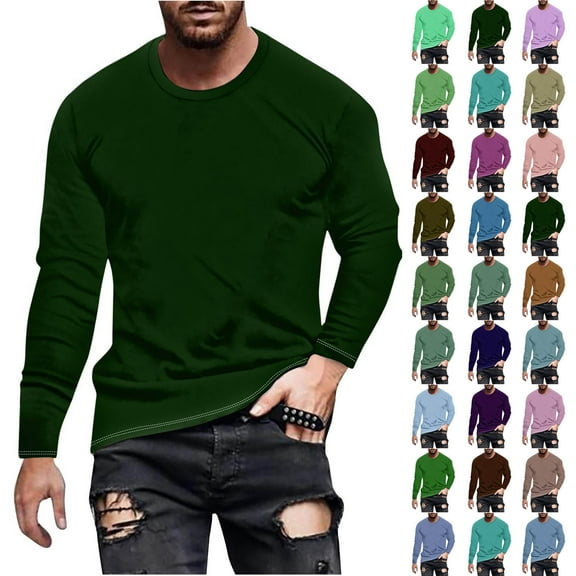 Wrtxtat Athletic T-Shirts for Men Big and Tall Regular Fit Casual Solid Color Long Sleeve Crewneck Basic Workout Pullover Tops Trendy Oversized Comfy Sweatshirts Army Green XXL