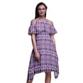 thumbnail image 1 of Bimba Purple Tie-Dye Printed Womens Cold Shoulder Tunic Party Round Neck Shift Dress - X-Small, 1 of 6