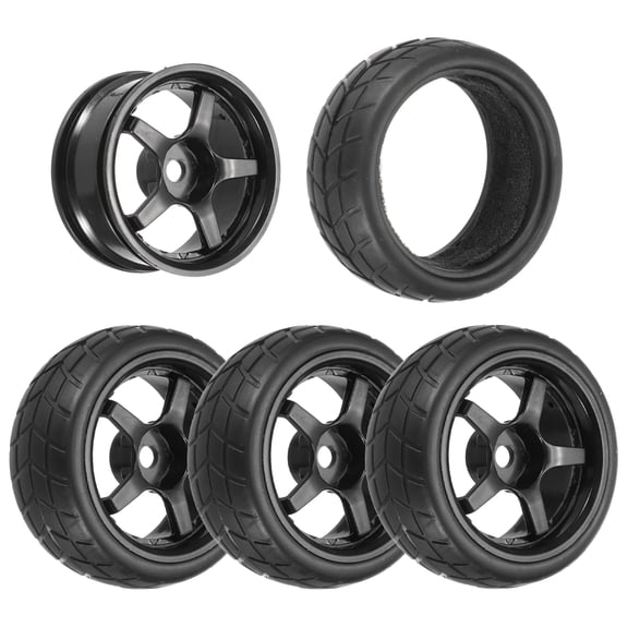 4-Pair High-Grip RC Car Tire & Wheel Set for 1/10 On-Road Touring Cars - Soft Rubber Tyres with 12mm Hubs, Black, Type G