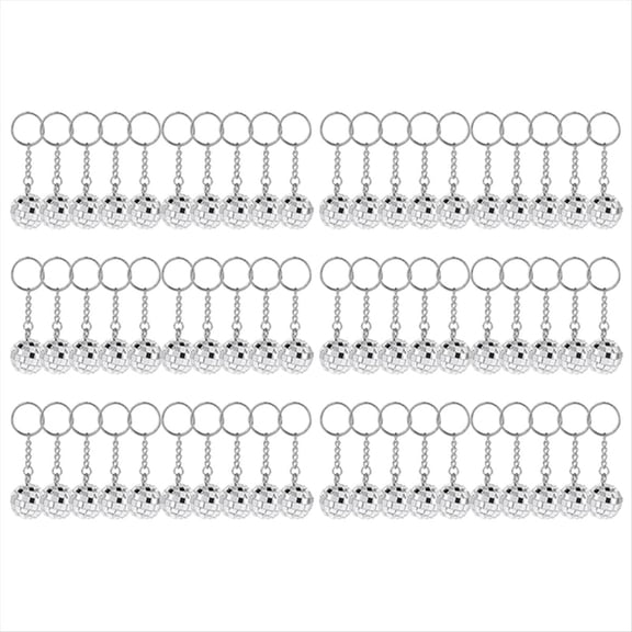 60Pcs Mini Disco Ball Keychain 70s Favors Mirror Keyring Set for Theme Decorations
