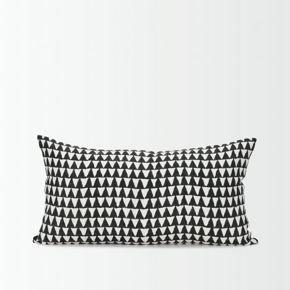 Mercana Jolie Cream W/ Black Print Linen Lumbar Decorative Pillow Cover