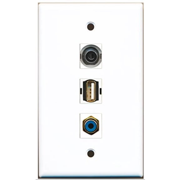 RiteAV - 1 Port RCA Blue and 1 Port USB A-A and 1 Port 3.5mm Wall Plate