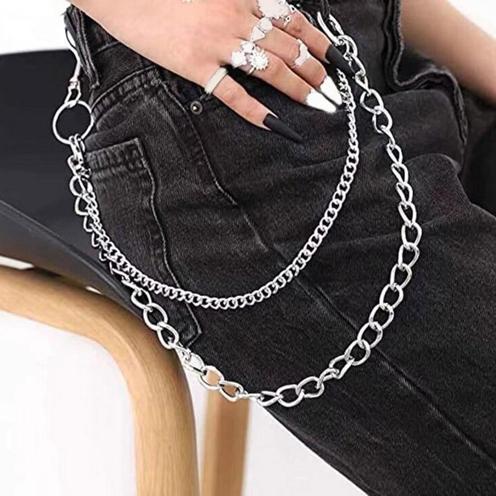 Hip Hop Pants Jean Chain Goth Punk Silver Trousers Chains Biker Heavy Thick Wallet Pocket Chains Silver Keychains Body Jewelry for Men and Women, Multi-layer Hip Hop Punk Chain