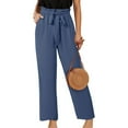 thumbnail image 2 of Huowey Women's Pants Solid Color High Waist Wide Leg Loose Lace Up Casual Pants Straight Leg Pants, 2 of 7