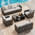 thumbnail image 2 of 5Pcs Patio Furniture Sets, Outdoor Patio Set with Glass Coffee Table, Weatherproof Rattan Sectional Sofa, Ideal for Garden, Porch, or Poolside, Grey&Light Grey, 2 of 8