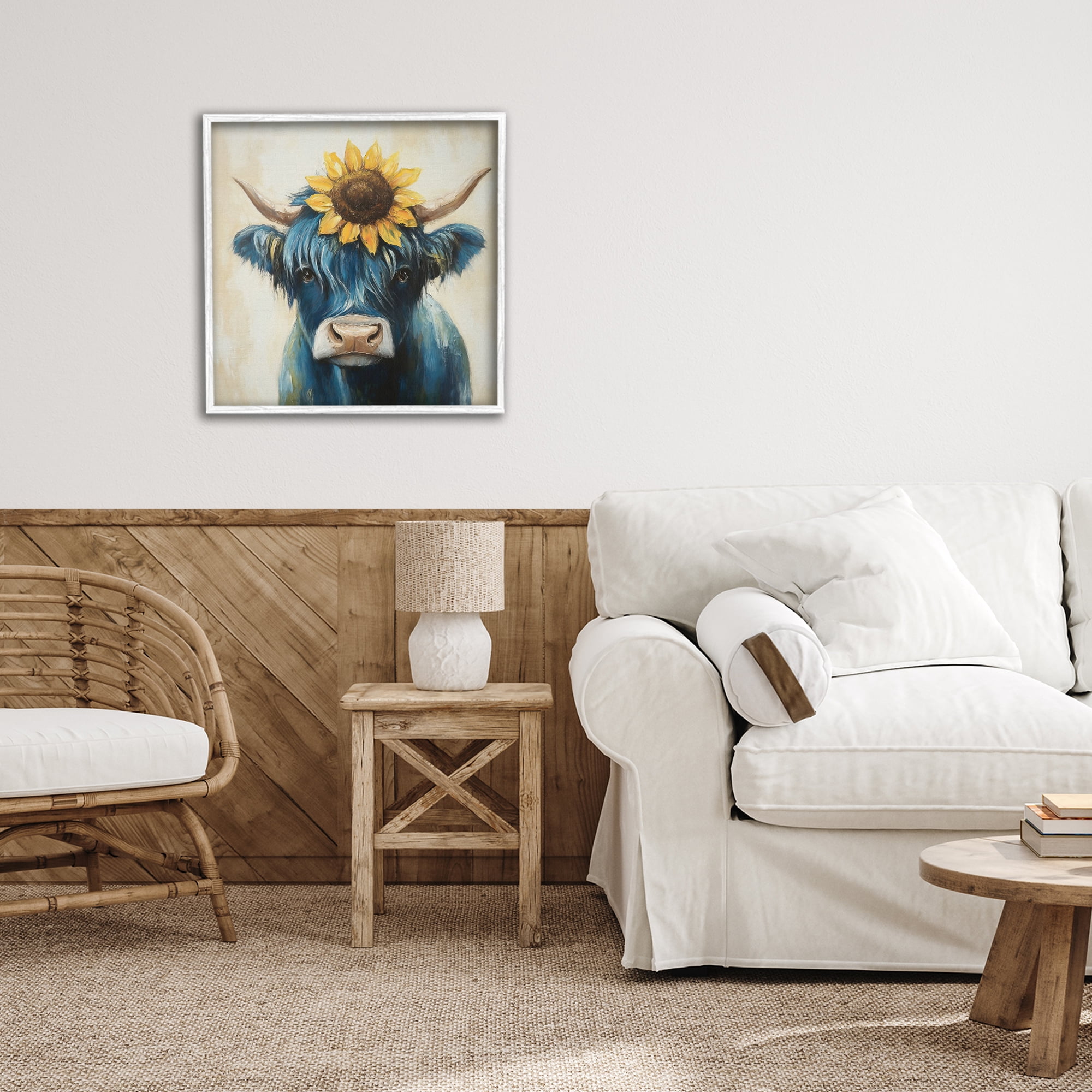 Stupell Industries Pastoral Sunflower Highland White Framed Giclee Art, design by Tina LeCour