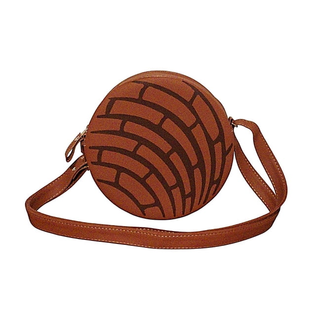 Bolsa en forma de PAN DE CONCHA, Diseño de Pan Dulce, Bandolera Redonda, Cross-Body para Mujer, Color Café, Correa Cruzada y Ajustable, Moda Kawaii. (Bolsa para Mujer).