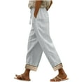 thumbnail image 2 of Yotami Trendy Linen Pants for Women Drawstring High Waisted Comfy Trousers with Pocket Straight Leg Solid Color Ankle Length Pant for Holiday, Gray XL, 2 of 4